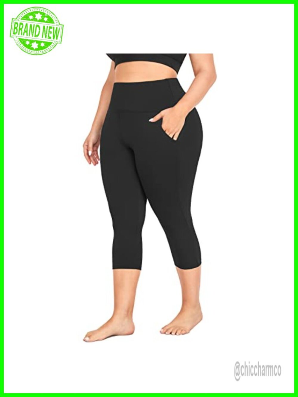MOREFEEL Plus Size Capri Leggings with Pockets, High Rise Tummy Control Yoga